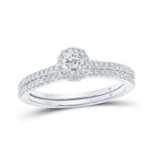 Eternal Brilliance: 14kt White Gold Diamond Halo Bridal Wedding Ring Band Set - Splendid Jewellery