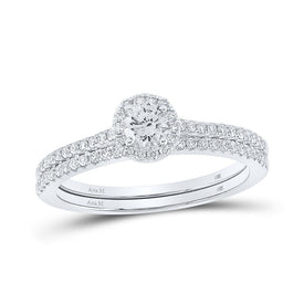 Eternal Brilliance: 14kt White Gold Diamond Halo Bridal Wedding Ring Band Set - Splendid Jewellery