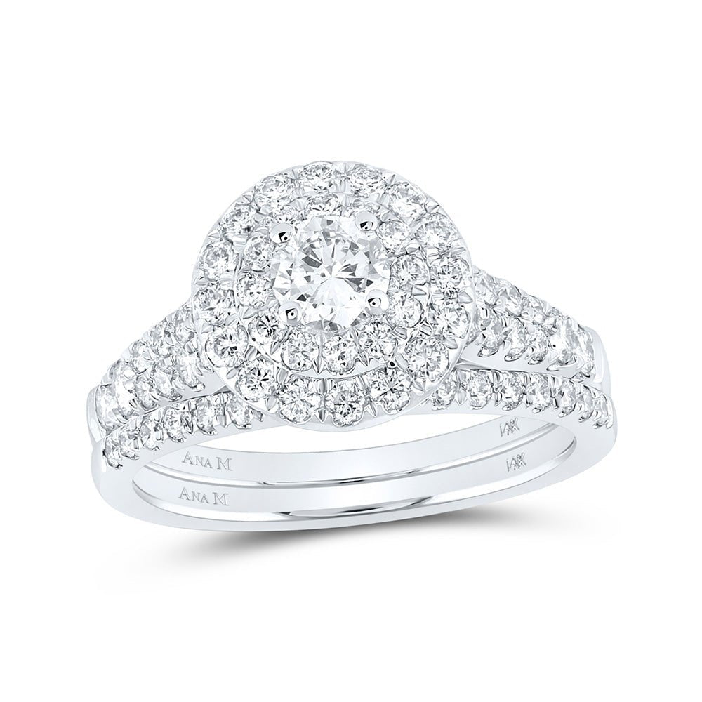 Eternal Brilliance 14kt White Gold Diamond Halo Bridal Wedding Ring Band Set - Splendid Jewellery
