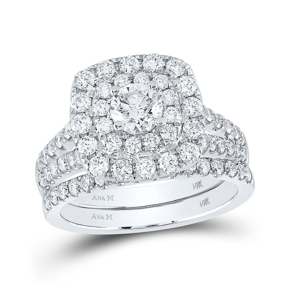 Eternal Brilliance: 14kt White Gold Diamond Square Halo Bridal Wedding Ring Band Set - Splendid Jewellery