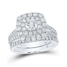 Eternal Brilliance: 14kt White Gold Diamond Square Halo Bridal Wedding Ring Band Set - Splendid Jewellery