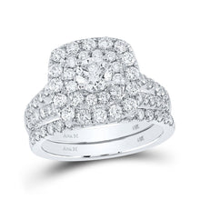 Load image into Gallery viewer, Eternal Brilliance: 14kt White Gold Diamond Square Halo Bridal Wedding Ring Band Set - Splendid Jewellery