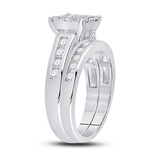 Eternal Brilliance 14kt White Gold Halo Diamond Wedding Ring Band Set - Splendid Jewellery