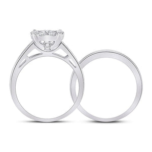 Eternal Brilliance 14kt White Gold Halo Diamond Wedding Ring Band Set - Splendid Jewellery