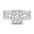 Eternal Brilliance 14kt White Gold Halo Diamond Wedding Ring Band Set - Front View
