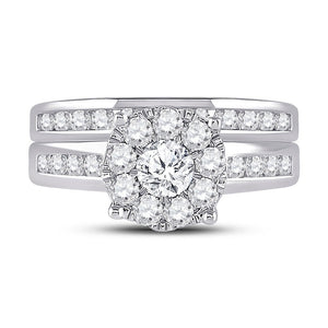 Eternal Brilliance 14kt White Gold Halo Diamond Wedding Ring Band Set - Splendid Jewellery