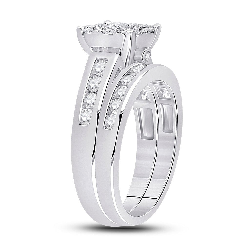 Eternal Brilliance 14kt White Gold Halo Diamond Wedding Ring Band Set - Splendid Jewellery