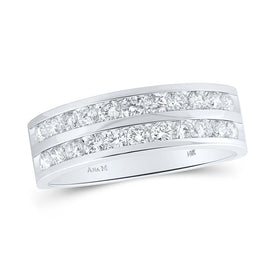 Eternal Brilliance: 14kt White Gold Men's Double Row Diamond Wedding Band Ring - Splendid Jewellery