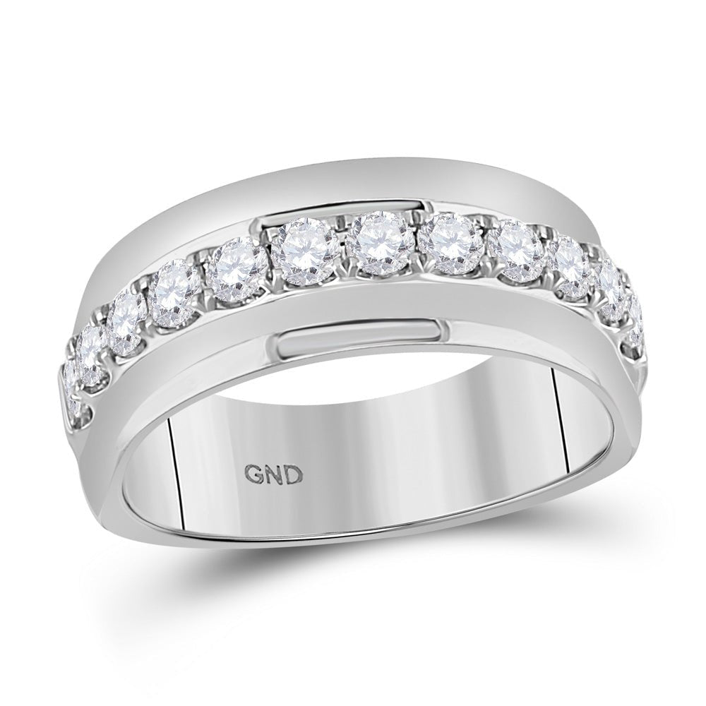Eternal Brilliance 14kt White Gold Mens Round Diamond Wedding Band Ring - 1 Cttw - Splendid Jewellery