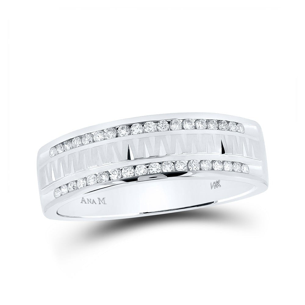 Eternal Brilliance 14kt White Gold Men's Round Diamond Wedding Band Ring - A Timeless Emblem of Love - Splendid Jewellery