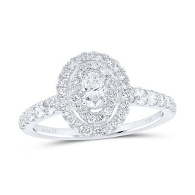 Eternal Brilliance 14kt White Gold Oval Diamond Halo Bridal Wedding Engagement Ring - Top View