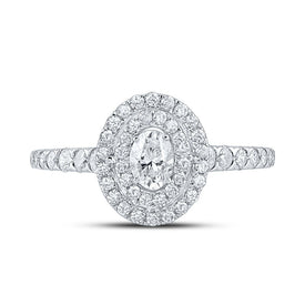 Eternal Brilliance 14kt White Gold Oval Diamond Halo Bridal Wedding Engagement Ring - Front View