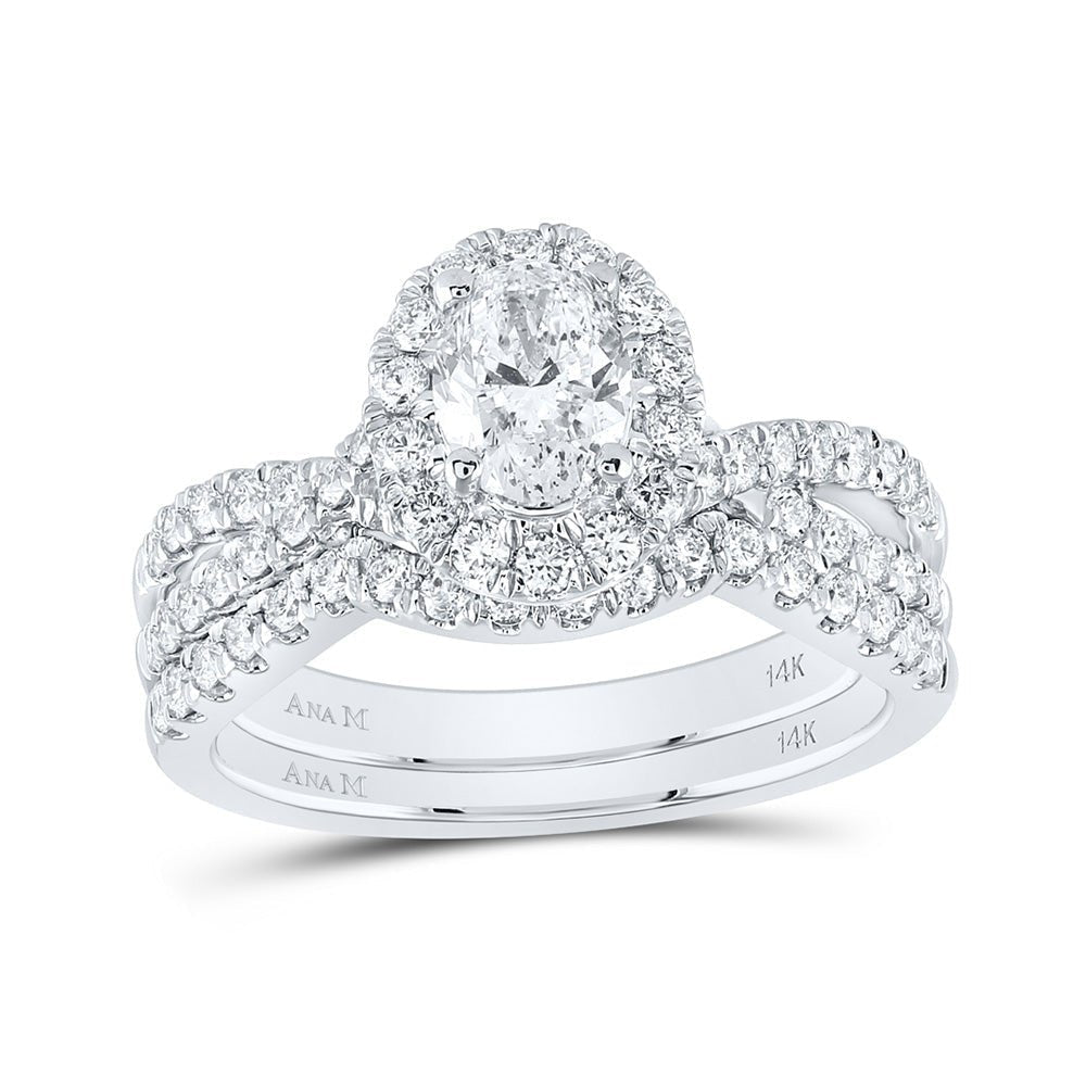 Eternal Brilliance 14kt White Gold Oval Diamond Halo Bridal Wedding Ring Band Set 1 - 1/2 Cttw - Splendid Jewellery