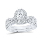 Eternal Brilliance 14kt White Gold Oval Diamond Halo Bridal Wedding Ring Band Set 1 - 1/2 Cttw - Splendid Jewellery