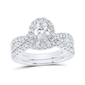 Eternal Brilliance 14kt White Gold Oval Diamond Halo Bridal Wedding Ring Band Set 1 - 1/2 Cttw - Splendid Jewellery