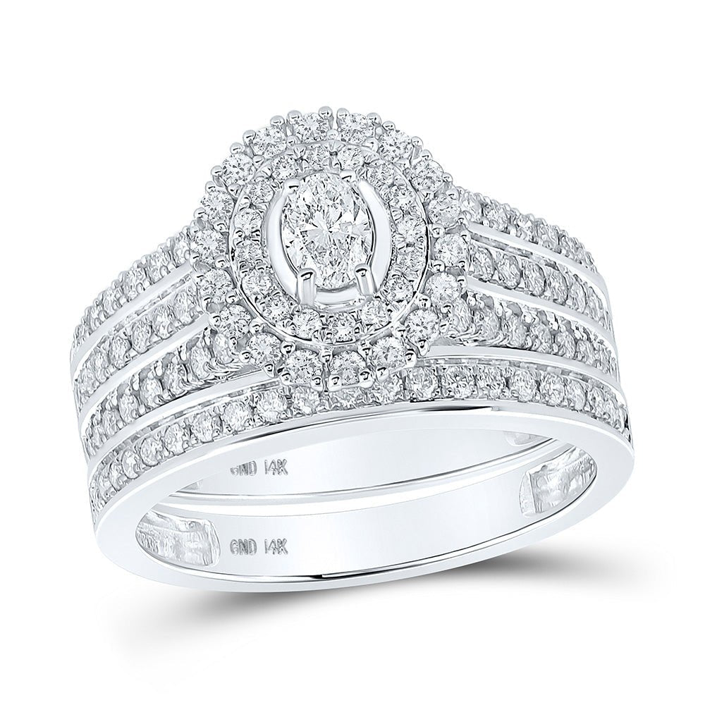 Eternal Brilliance | 14kt White Gold Oval Diamond Halo Bridal Wedding Ring Band Set 1 Cttw - Splendid Jewellery