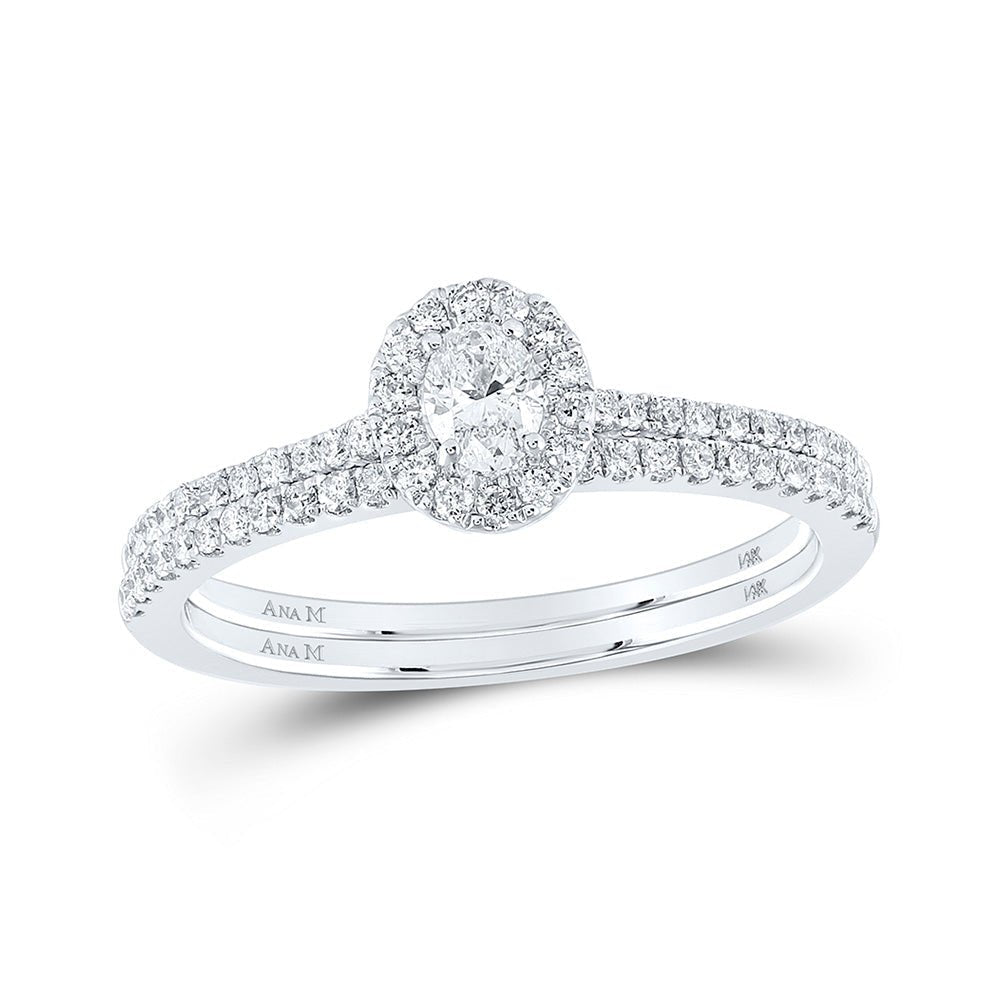 Eternal Brilliance 14kt White Gold Oval Diamond Halo Bridal Wedding Ring Band Set 1/2 Cttw - Splendid Jewellery