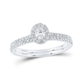 Eternal Brilliance 14kt White Gold Oval Diamond Halo Bridal Wedding Ring Band Set 1/2 Cttw - Splendid Jewellery