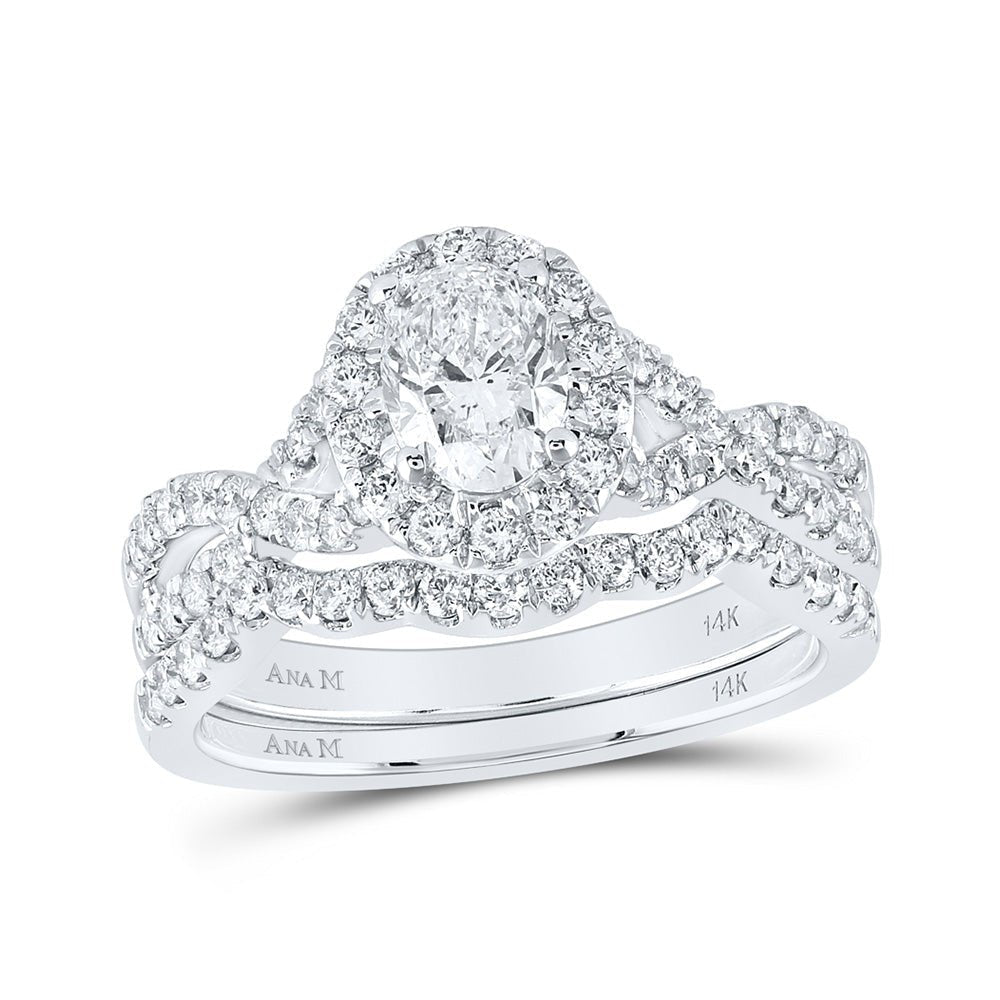 Eternal Brilliance 14kt White Gold Oval Diamond Halo Bridal Wedding Ring Band Set - Splendid Jewellery