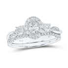 Eternal Brilliance 14kt White Gold Oval Diamond Halo Bridal Wedding Ring Band Set - Splendid Jewellery