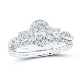 Eternal Brilliance 14kt White Gold Oval Diamond Halo Bridal Wedding Ring Band Set - Splendid Jewellery