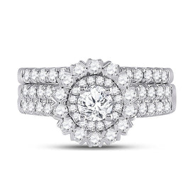 Eternal Brilliance 14kt White Gold Round Diamond Bridal Wedding Ring Band Set 1-3/8 Cttw - Front View