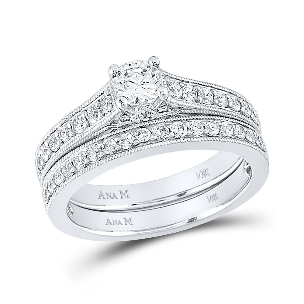 Eternal Brilliance: 14kt White Gold Round Diamond Bridal Wedding Ring Band Set - Splendid Jewellery