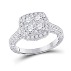 Eternal Brilliance: 14kt White Gold Round Diamond Cluster Bridal Wedding Engagement Ring - Top View