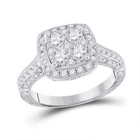Eternal Brilliance: 14kt White Gold Round Diamond Cluster Bridal Wedding Engagement Ring - Top View