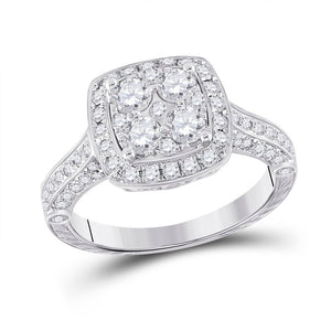 Eternal Brilliance: 14kt White Gold Round Diamond Cluster Bridal Wedding Engagement Ring - Splendid Jewellery