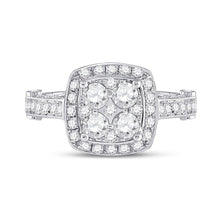 Load image into Gallery viewer, Eternal Brilliance: 14kt White Gold Round Diamond Cluster Bridal Wedding Engagement Ring - Front View