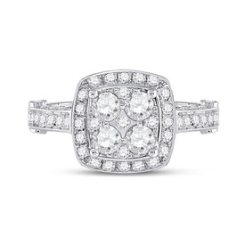 Eternal Brilliance: 14kt White Gold Round Diamond Cluster Bridal Wedding Engagement Ring - Front View