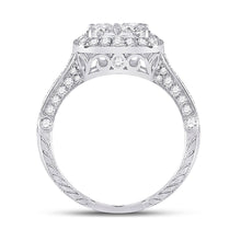 Load image into Gallery viewer, Eternal Brilliance: 14kt White Gold Round Diamond Cluster Bridal Wedding Engagement Ring - Side View