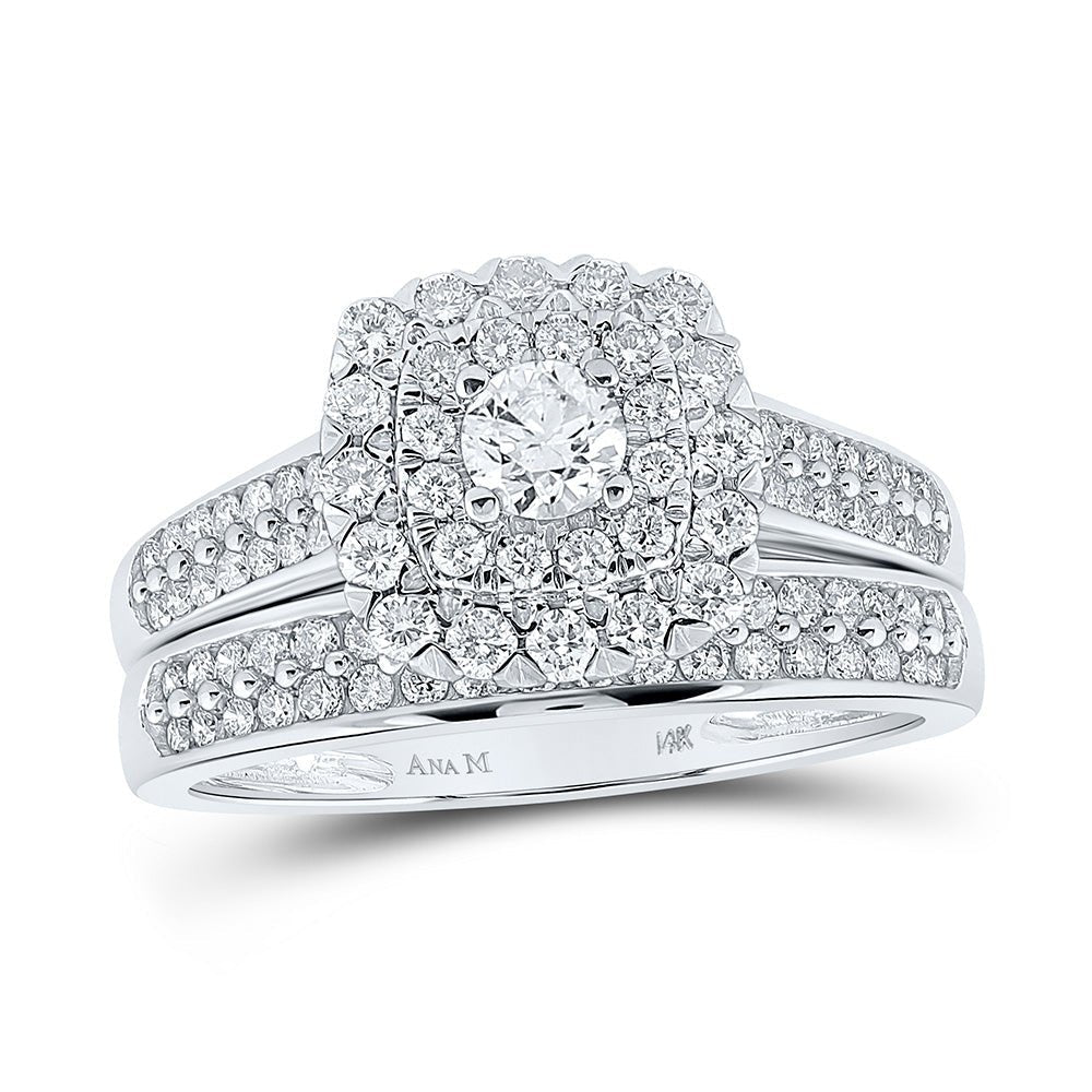 Eternal Brilliance | 14kt White Gold Round Diamond Halo Bridal Wedding Ring Band Set 1 Cttw - Splendid Jewellery