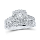 Eternal Brilliance | 14kt White Gold Round Diamond Halo Bridal Wedding Ring Band Set 1 Cttw - Splendid Jewellery