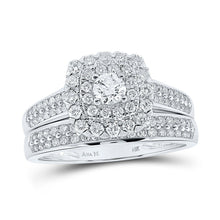 Load image into Gallery viewer, Eternal Brilliance | 14kt White Gold Round Diamond Halo Bridal Wedding Ring Band Set 1 Cttw - Splendid Jewellery