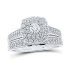 Eternal Brilliance | 14kt White Gold Round Diamond Halo Bridal Wedding Ring Band Set 1 Cttw - Splendid Jewellery
