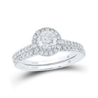 Eternal Brilliance: 14kt White Gold Round Diamond Halo Bridal Wedding Ring Band Set 1 Cttw - Splendid Jewellery