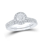 Eternal Brilliance: 14kt White Gold Round Diamond Halo Bridal Wedding Ring Band Set 1 Cttw - Splendid Jewellery