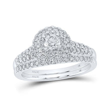 Load image into Gallery viewer, Eternal Brilliance: 14kt White Gold Round Diamond Halo Bridal Wedding Ring Band Set - Splendid Jewellery