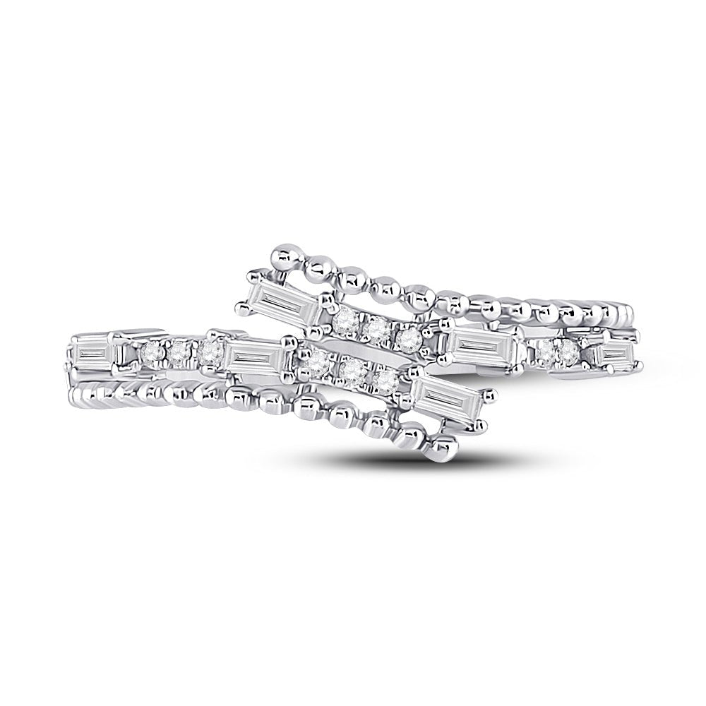 Eternal Brilliance | 14kt White Gold Womens Baguette Diamond Bypass Band Ring 1/5 Cttw - Splendid Jewellery