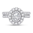 Eternal Elegance: 14kt White Gold Oval Diamond Bridal Wedding Ring Band Set - Front View