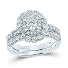 Eternal Elegance: 14kt White Gold Oval Diamond Bridal Wedding Ring Band Set - Top View