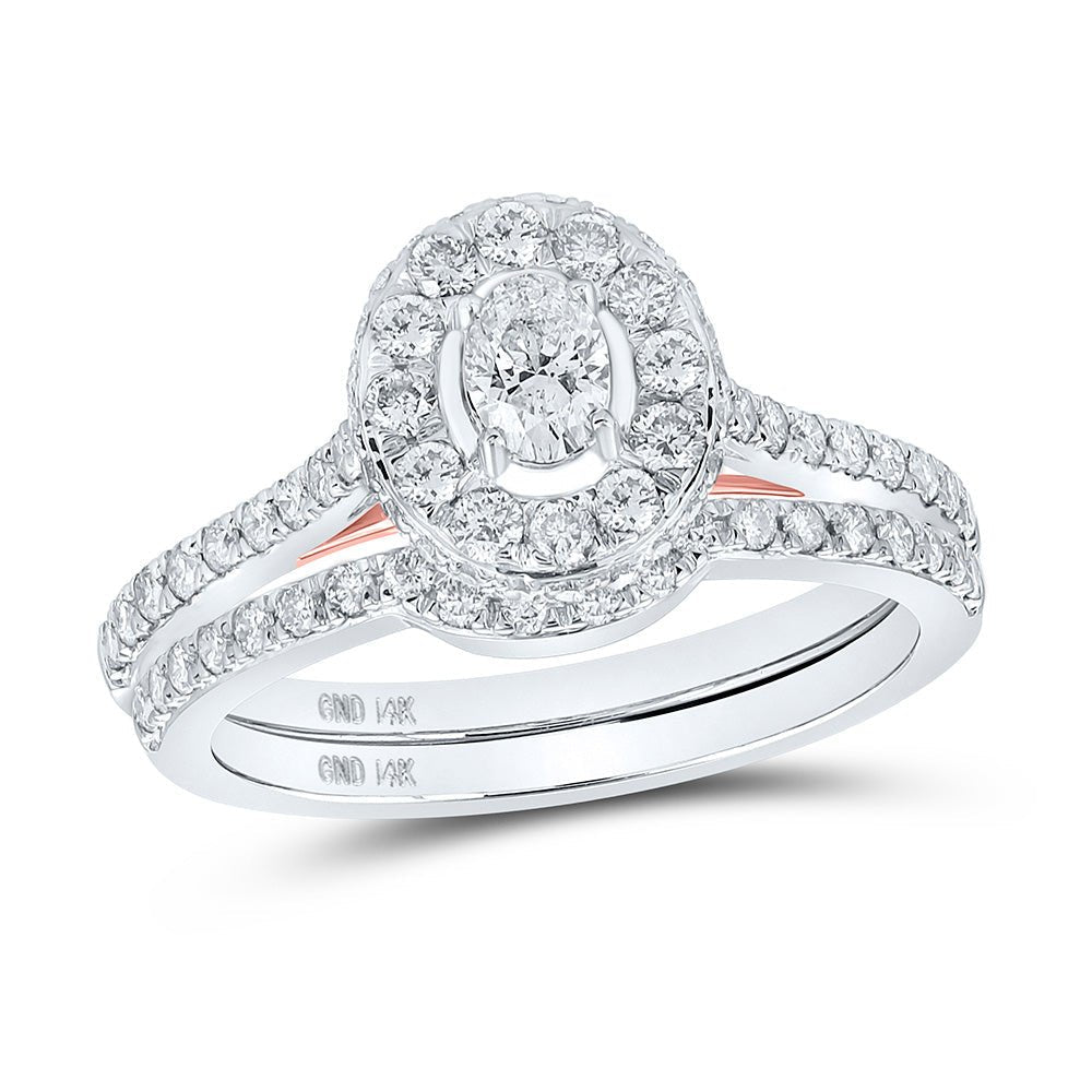 Eternal Elegance | 14kt White Gold Oval Diamond Halo Bridal Wedding Ring Band Set 1 Cttw - Splendid Jewellery