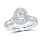 Eternal Elegance | 14kt White Gold Oval Diamond Halo Bridal Wedding Ring Band Set 1 Cttw - Splendid Jewellery