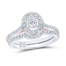 Load image into Gallery viewer, Eternal Elegance | 14kt White Gold Oval Diamond Halo Bridal Wedding Ring Band Set 1 Cttw - Splendid Jewellery