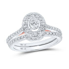 Eternal Elegance | 14kt White Gold Oval Diamond Halo Bridal Wedding Ring Band Set 1 Cttw - Splendid Jewellery