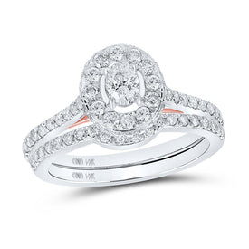 Eternal Elegance | 14kt White Gold Oval Diamond Halo Bridal Wedding Ring Band Set 1 Cttw - Splendid Jewellery