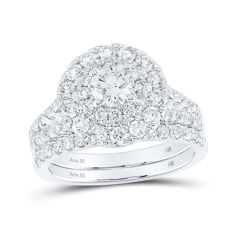 Eternal Elegance: 14kt White Gold Round Diamond Halo Bridal Wedding Ring Band Set - Splendid Jewellery