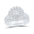 Eternal Elegance: 14kt White Gold Round Diamond Halo Bridal Wedding Ring Band Set - Splendid Jewellery